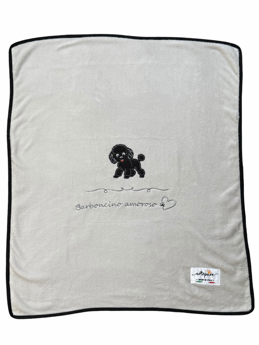 Coperta Pelliccetta Grigio Con Barboncino Ricamato Nero