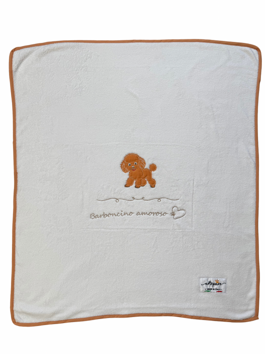 Coperta Pelliccetta Bianco Con Barboncino Ricamato Red