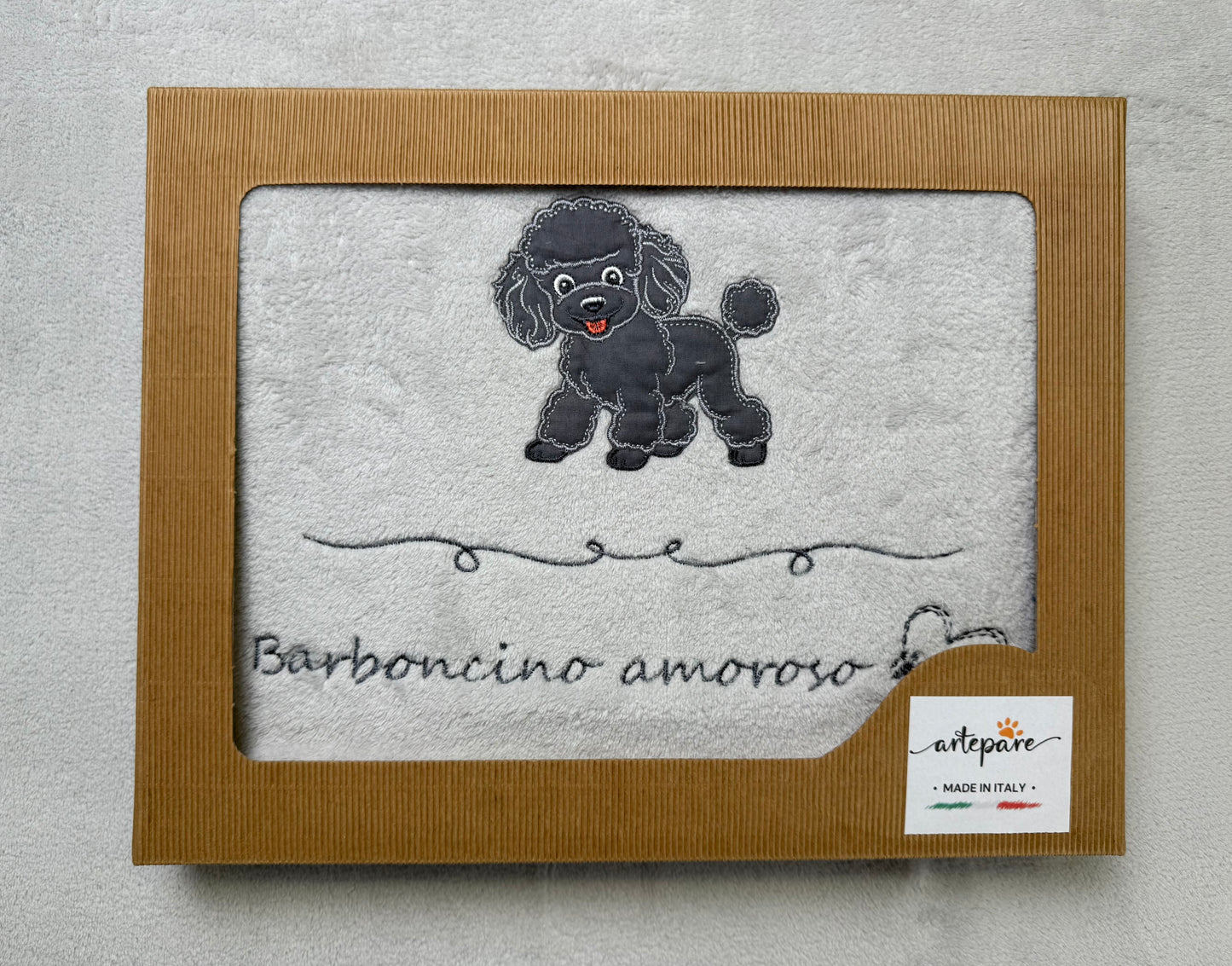 Coperta Pelliccetta Grigio Con Barboncino Ricamato Grigio