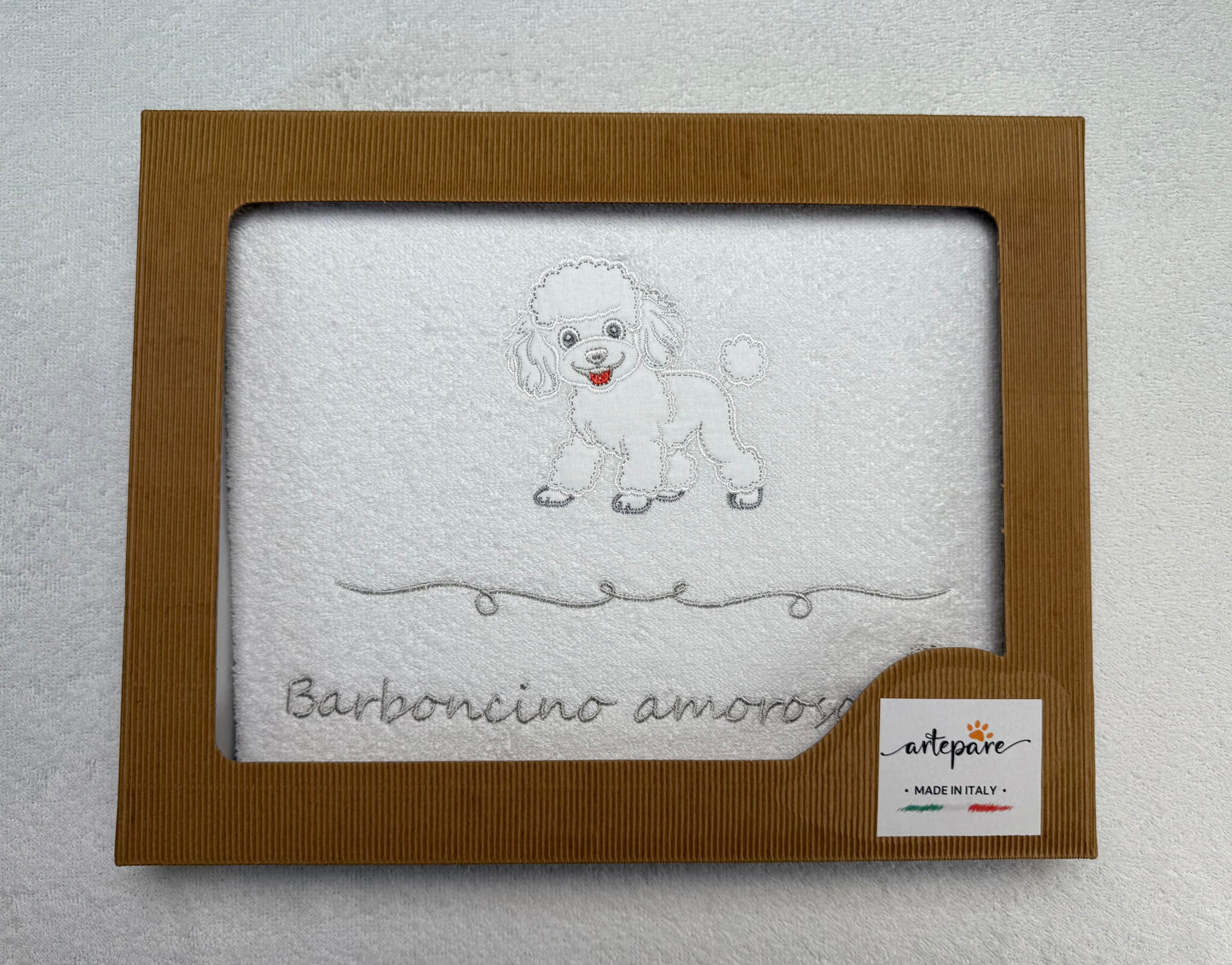 Coperta Telo Spugna Bianco Con Barboncino Ricamato Bianco