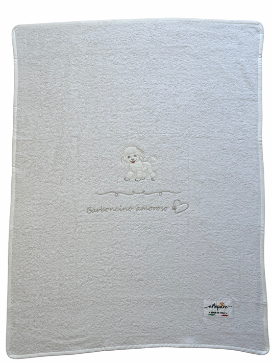 Coperta Telo Spugna Bianco Con Barboncino Ricamato Bianco
