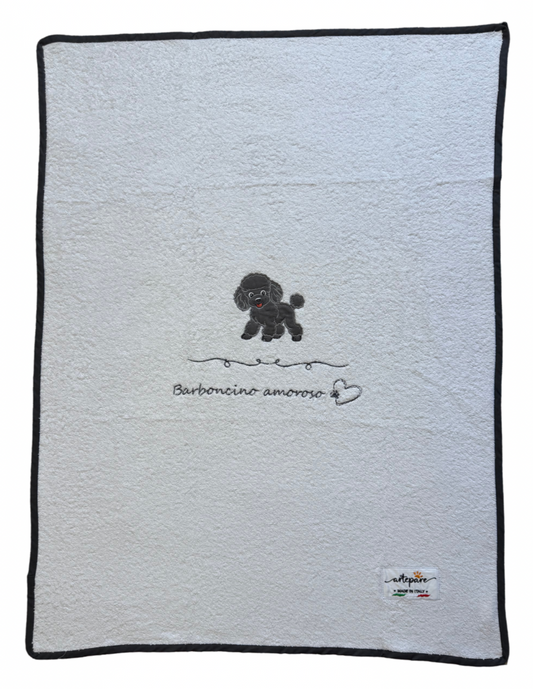 Coperta Telo Spugna Bianco Con Barboncino Ricamato Grigio