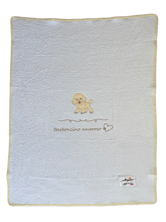 Coperta Telo Spugna Bianco Con Barboncino Ricamato Miele