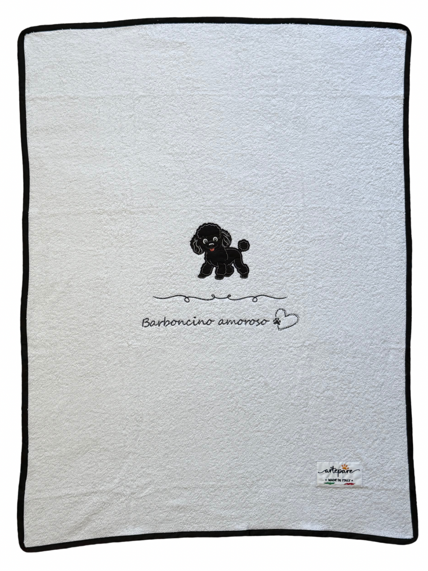 Coperta Telo Spugna Bianco Con Barboncino Ricamato Nero