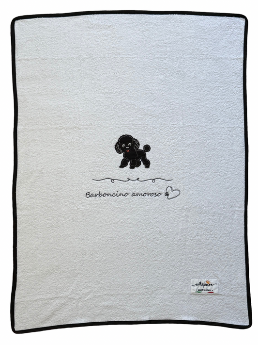 Coperta Telo Spugna Bianco Con Barboncino Ricamato Nero