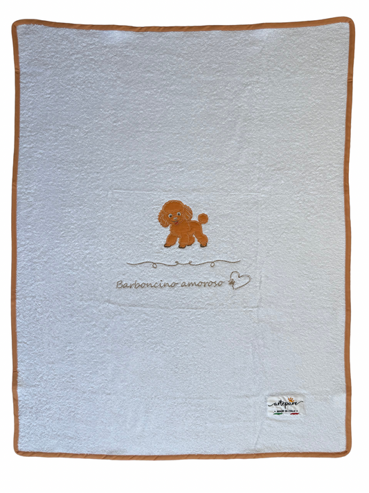 Coperta Telo Spugna Bianco Con Barboncino Ricamato Red